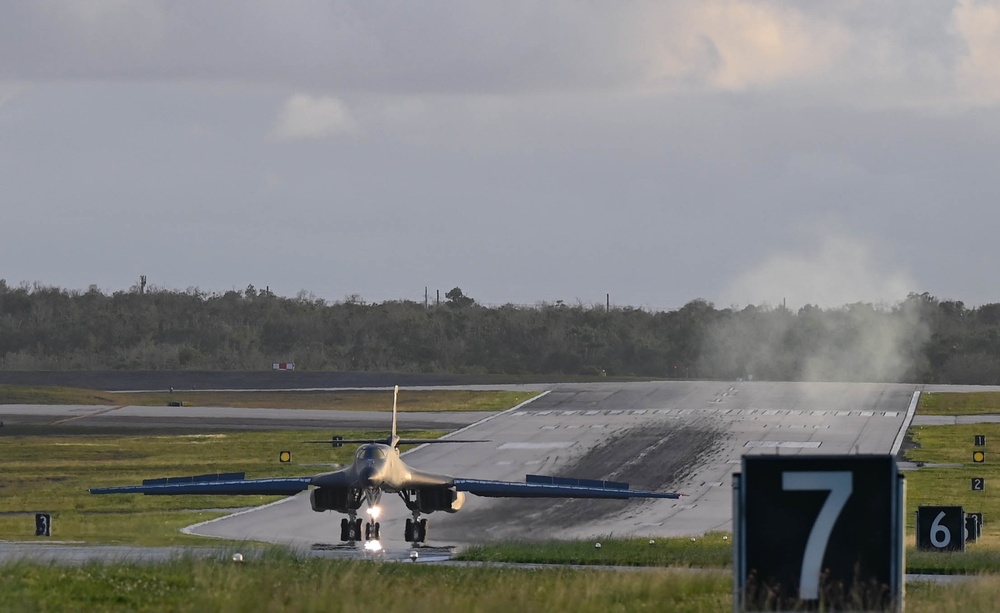 37th Expeditionary Bomb Squadron B-1B Lancer lands at Andersen Air Force Base during BTF 24-6