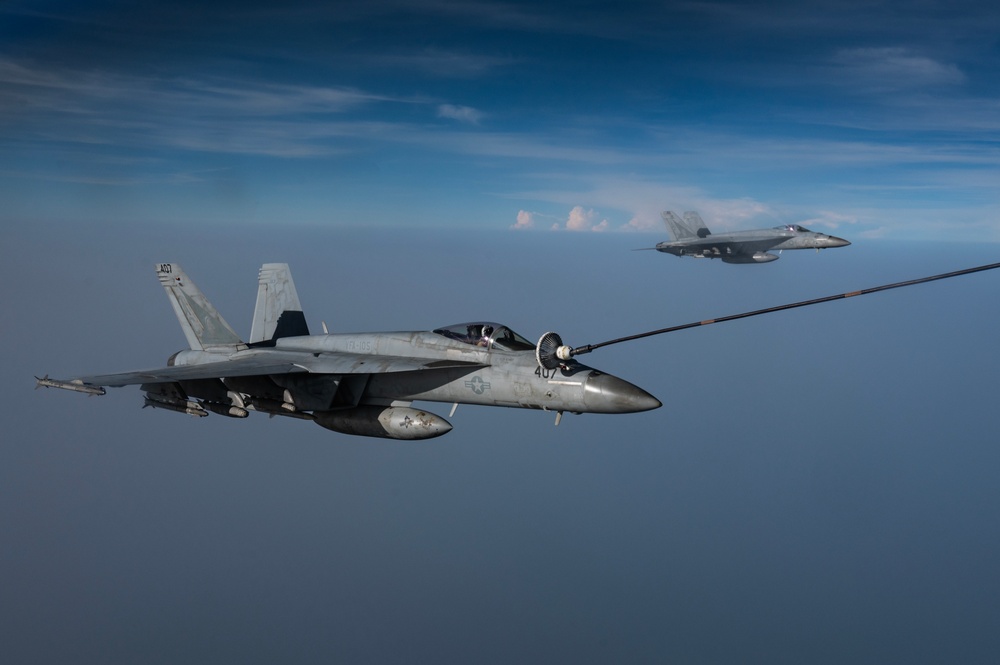 KC-135 refuels U.S. Navy Fighters in U.S. Central Command