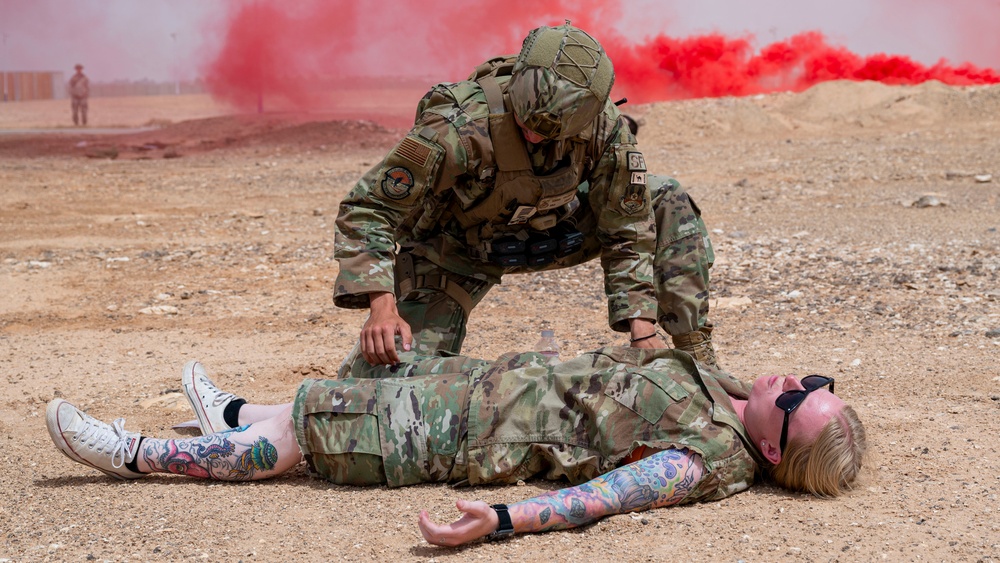 U.S. Airmen conduct an emergency response training exercise