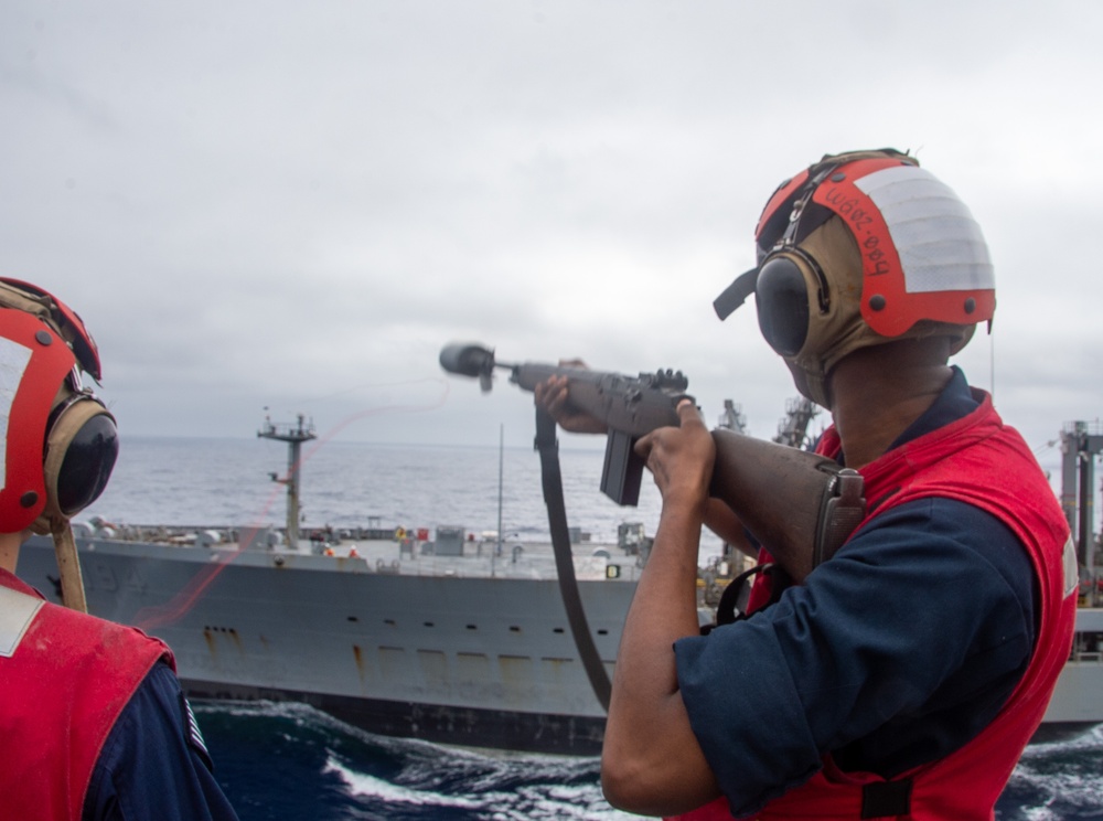 USS Ronald Reagan (CVN 76) conducts a fueling-at-sea with USNS John Ericsson (T-AO 194)