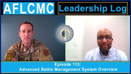 A thumbnail graphic for AFLCMC's "Leadership Log" podcast, episode 113.
