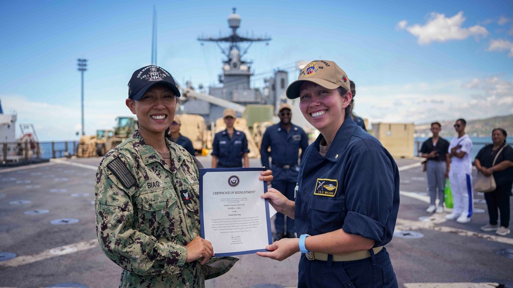 240601 – HM3 Biag Reenlists Aboard USS Harpers Ferry