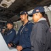 USS Ronald Reagan (CVN 76) Sailors stand watch in the pilot house  during a vertical replenishment-at-sea with USNS John Ericsson (T-AO 194)