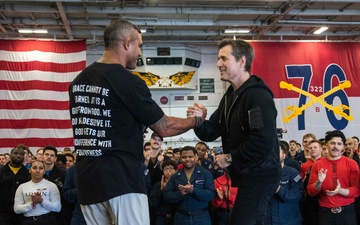USS Ronald Reagan (CVN 76) hosts ship tour for Dr. Mike Gervais and the Finding Mastery team