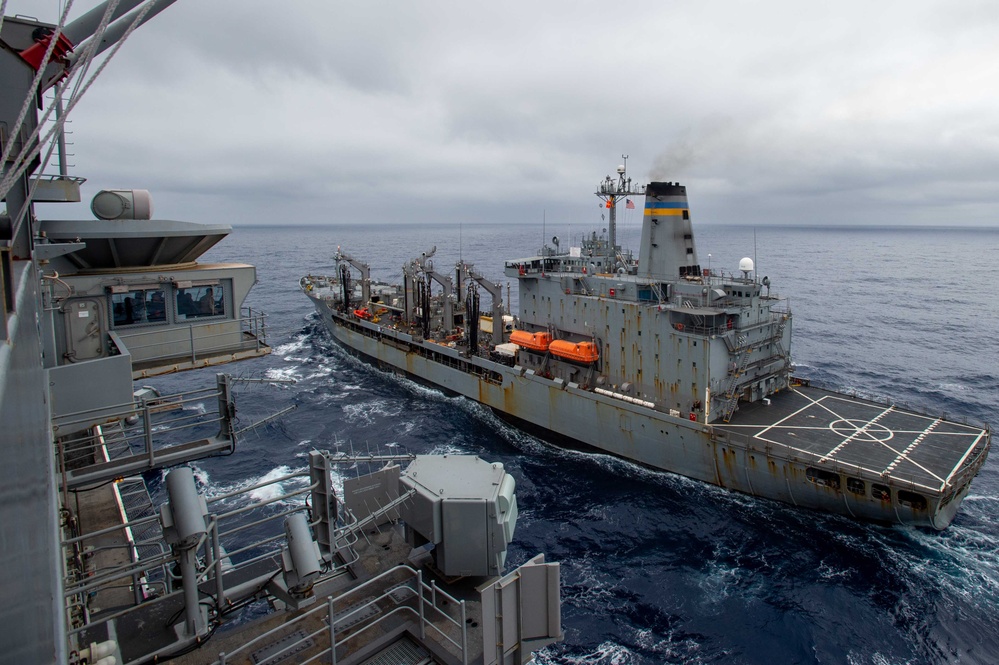 USS Ronald Reagan (CVN 76) conducts a fueling-at-sea  with USNS John Ericsson (T-AO 194)