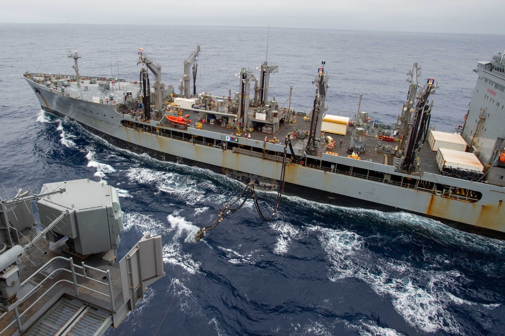 USS Ronald Reagan (CVN 76) conducts a fueling-at-sea  with USNS John Ericsson (T-AO 194)