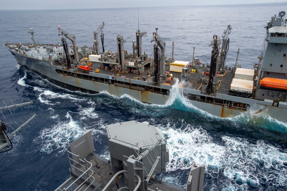 USS Ronald Reagan (CVN 76) conducts a fueling-at-sea  with USNS John Ericsson (T-AO 194)