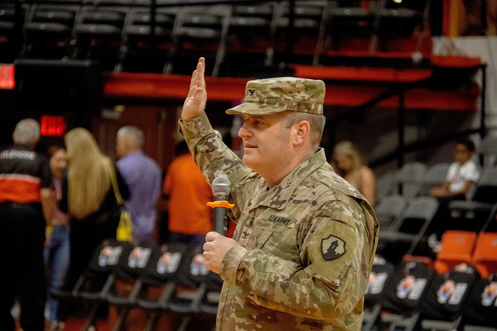 Future Soldiers Take Oath of Enlistment at Puerto Rican Basketball Game