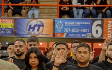 Future Soldiers Take Oath of Enlistment at Puerto Rican Basketball Game