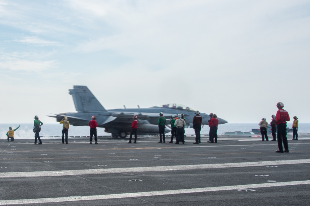 USS Ronald Reagan (CVN76) Sailors conduct flight deck operations