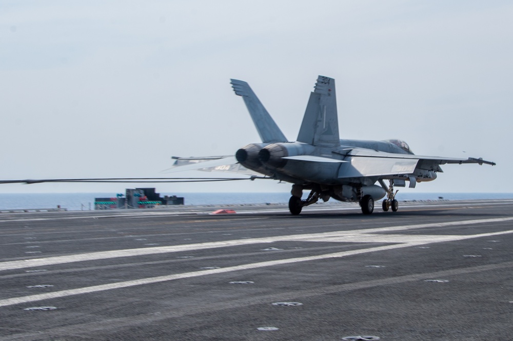 USS Ronald Reagan (CVN76) Sailors conduct flight deck operations