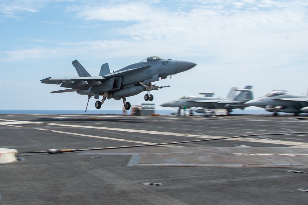 USS Ronald Reagan (CVN76) Sailors conduct flight deck operations