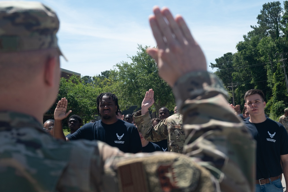 315 AW Development and Training Flight Discuss Oath of Enlistment