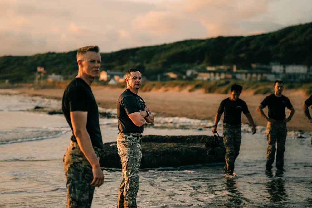 Army Rangers Conduct Physical Training on Omaha Beach