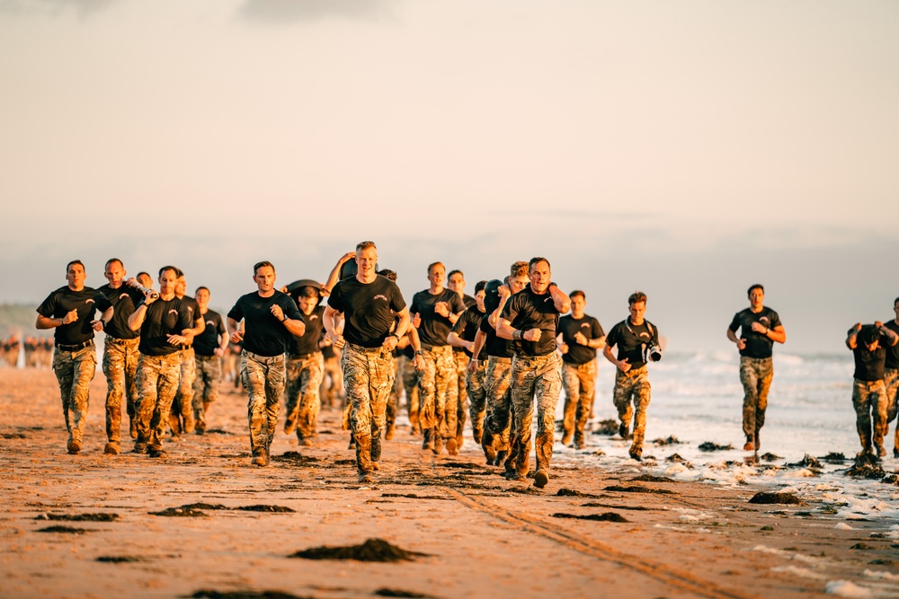 Army Rangers Conduct Physical Training on Omaha Beach