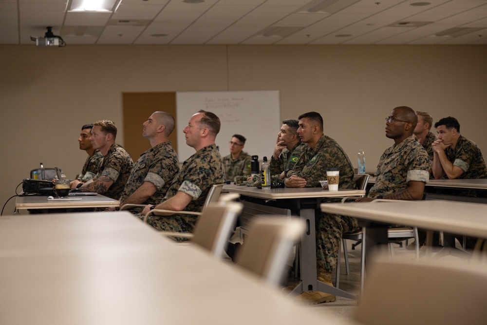 EOD Company participates in an Exchanges gifts with Brazilian Marines after a Subject Matter Expert Exchange