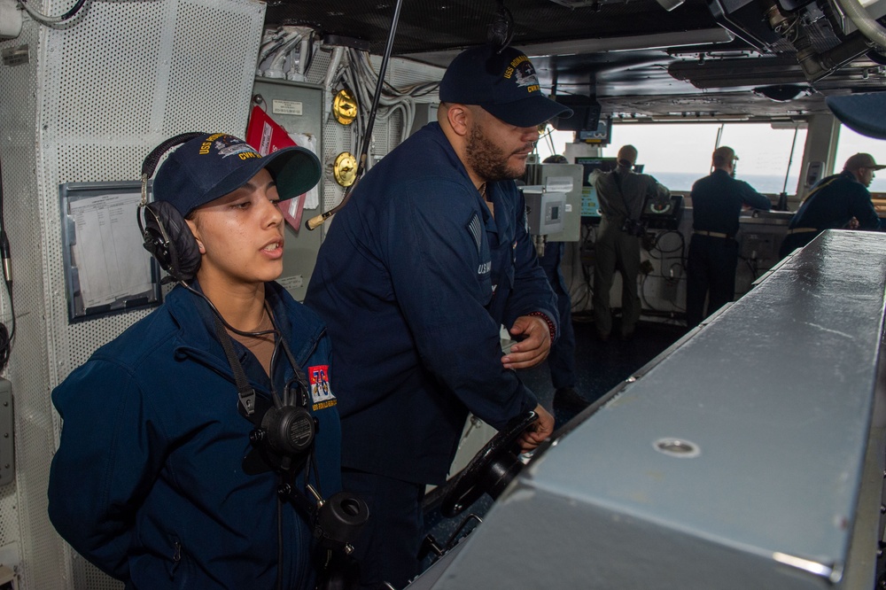 USS Ronald Reagan (CVN 76) Sailors stand  watch in the pilot house