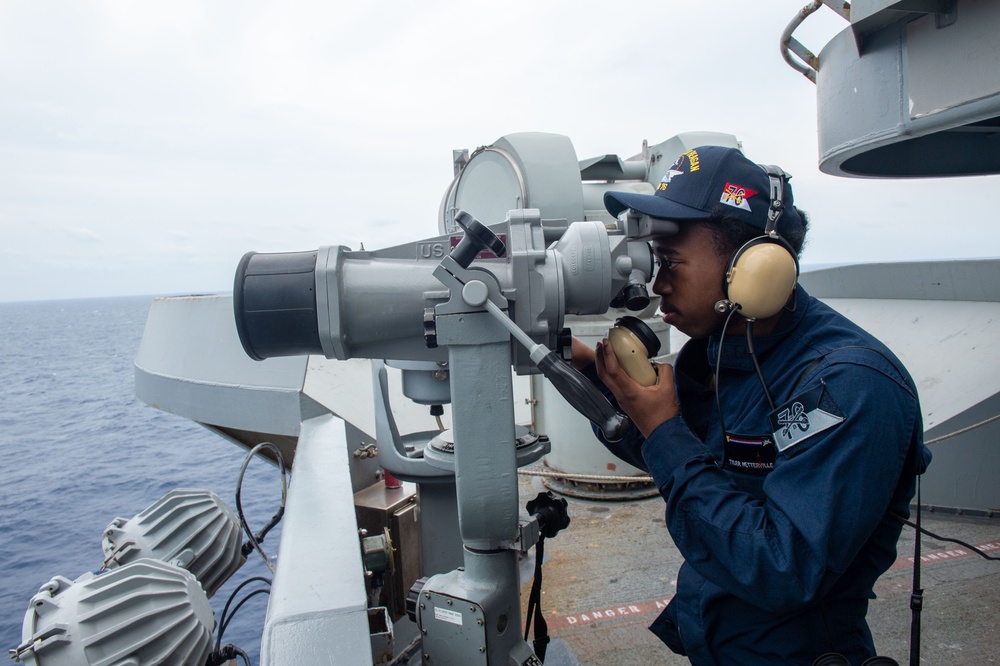 USS Ronald Reagan (CVN 76) Sailors stand  watch in the pilot house