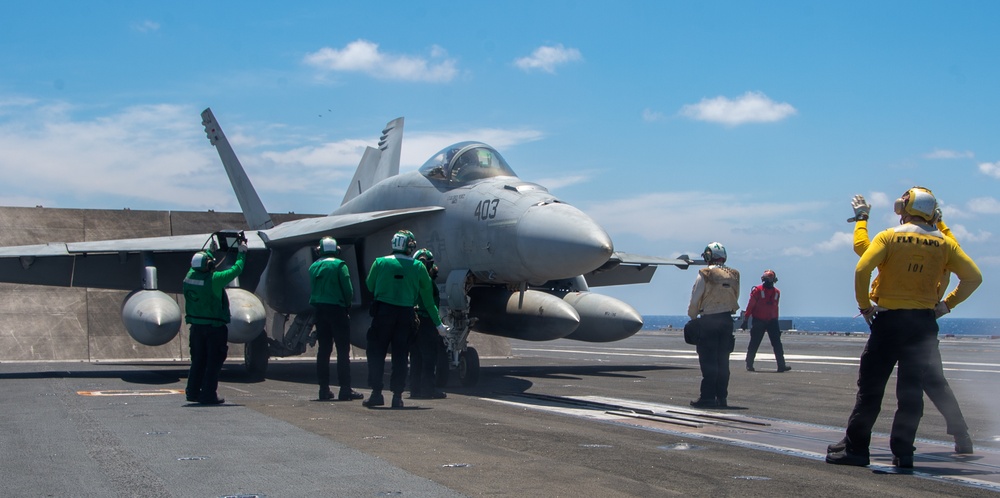 USS Ronald Reagan (CVN76) Sailors conduct  flight deck operations