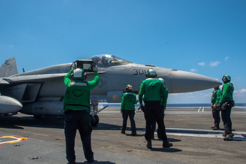 USS Ronald Reagan (CVN76) Sailors conduct  flight deck operations