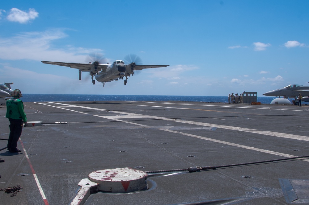 USS Ronald Reagan (CVN76) Sailors conduct  flight deck operations