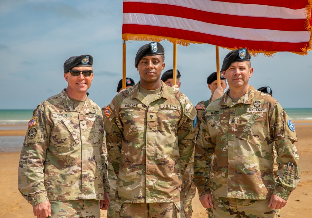 Signal Soldier promotes on Omaha Beach