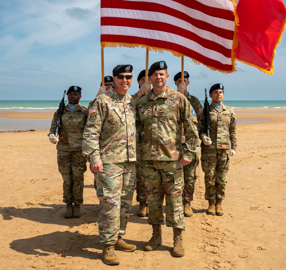 Signal Soldier promotes on Omaha Beach