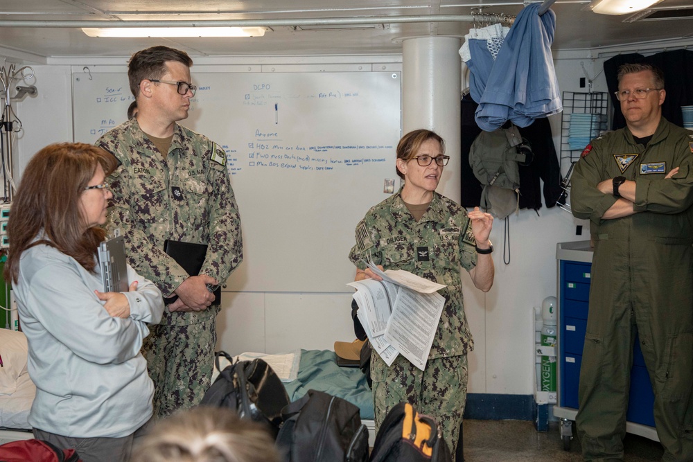 Sailors and staff with U.S. Fleet Forces, Naval Medical Forces Atlantic, Naval Air Force Atlantic and Naval Medical Forces Pacific conduct Quality Medical Assist Visit aboard USS Harry S. Truman (CVN 75)