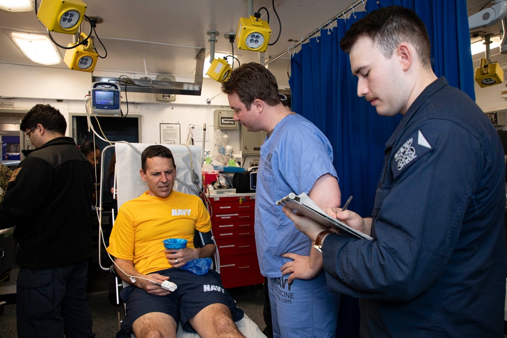 Sailors and staff with U.S. Fleet Forces, Naval Medical Forces Atlantic, Naval Air Force Atlantic and Naval Medical Forces Pacific conduct Quality Medical Assist Visit aboard USS Harry S. Truman (CVN 75)