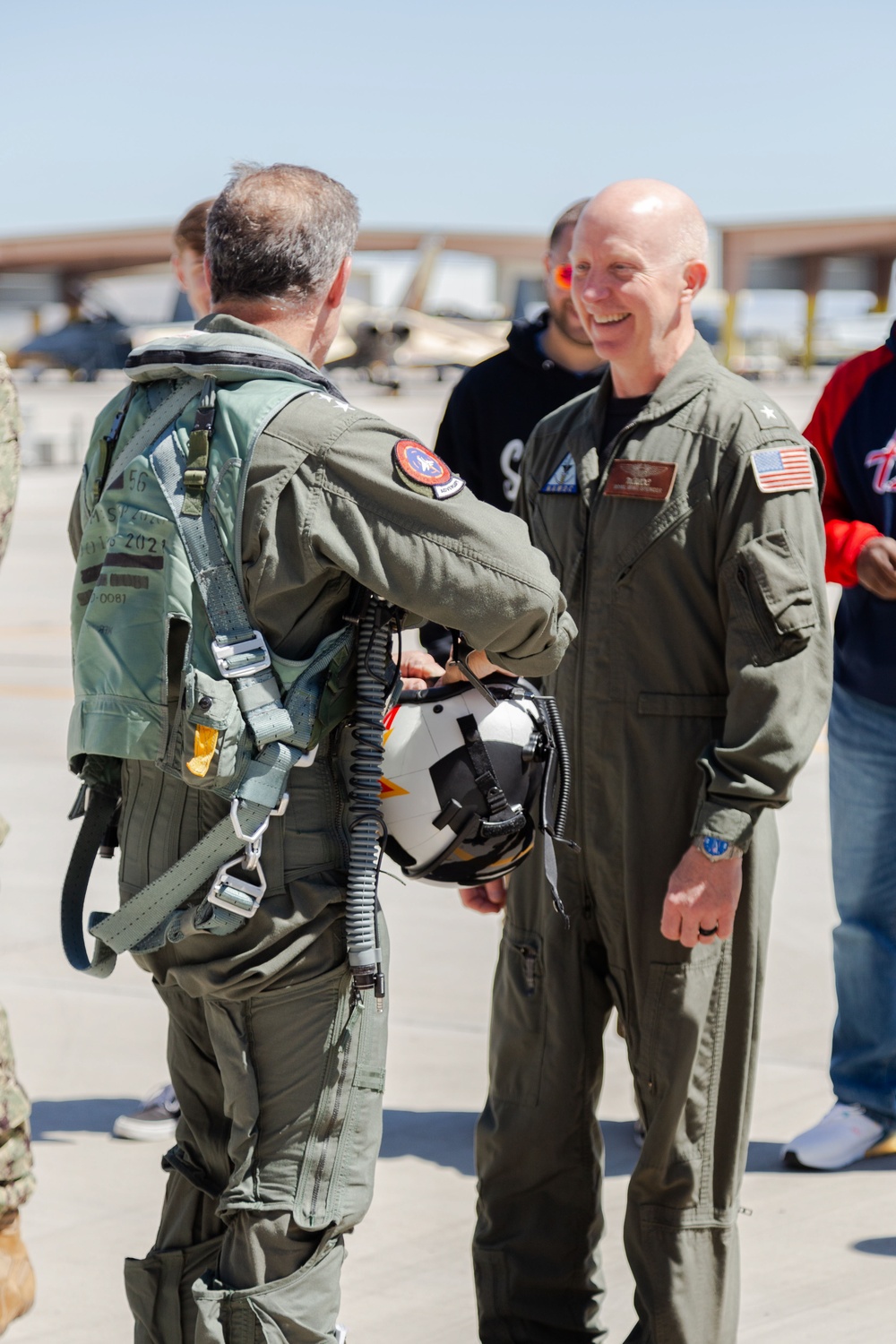 Admiral Aquilino is Greeted by NAWDC Commander, Rear Admiral Spencer