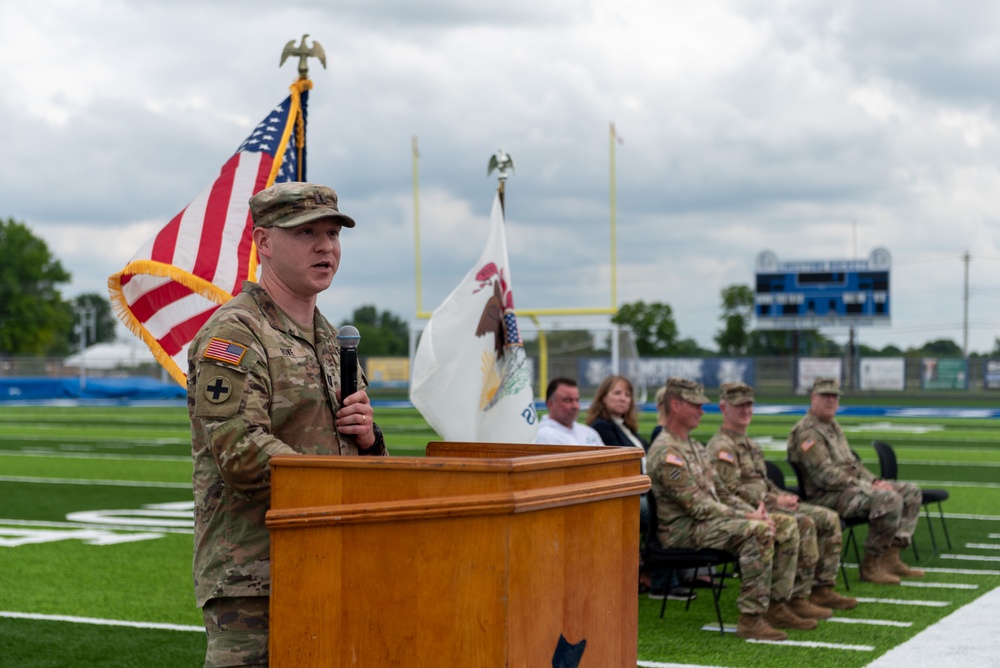 Company A, 1st Battalion, 178th Infantry Regiment mobilizes for deployment in Peoria, Illinois, June 4, 2024.