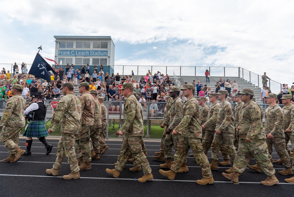 Company A, 1st Battalion, 178th Infantry Regiment mobilizes for deployment in Peoria, Illinois, June 4, 2024.