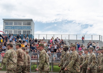 Company A, 1st Battalion, 178th Infantry Regiment mobilizes for deployment in Peoria, Illinois, June 4, 2024.