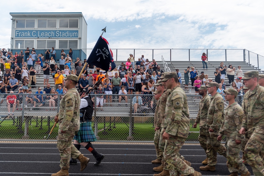 Company A, 1st Battalion, 178th Infantry Regiment mobilizes for deployment in Peoria, Illinois, June 4, 2024.