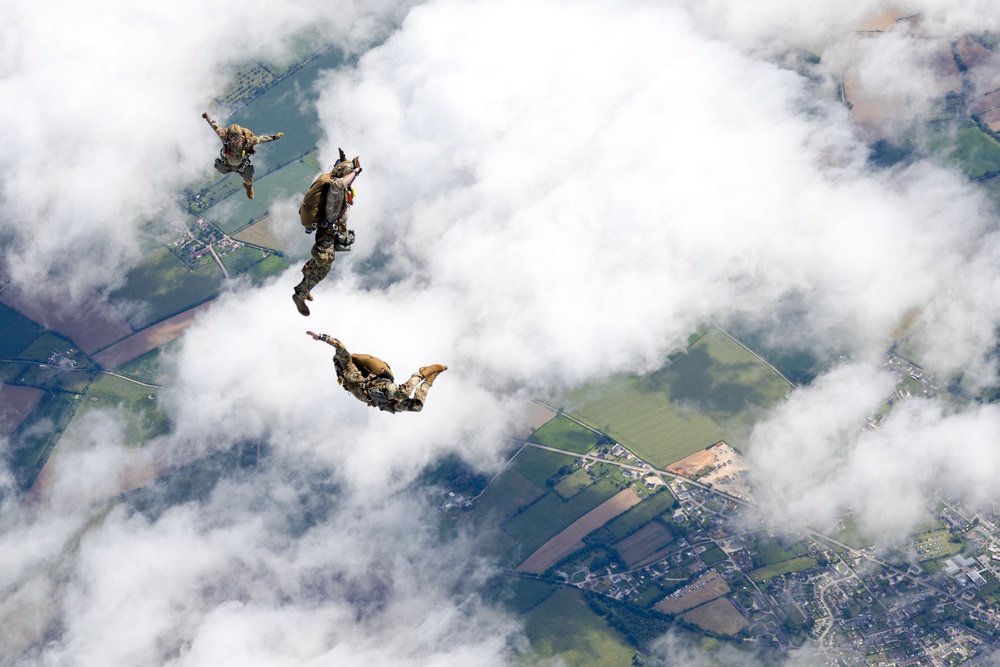 Special Operations and veterans perform military freefall jump during D-Day 80