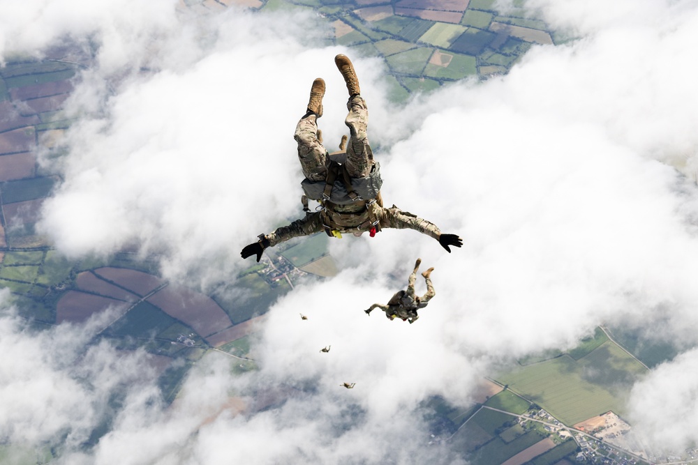 Special Operations and veterans perform military freefall jump during D-Day 80