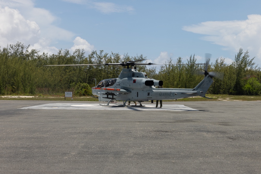 U.S. Marines with HMLA-167 perform a terrain-familiarization flight during Distributed Aviation Operations Exercise 24