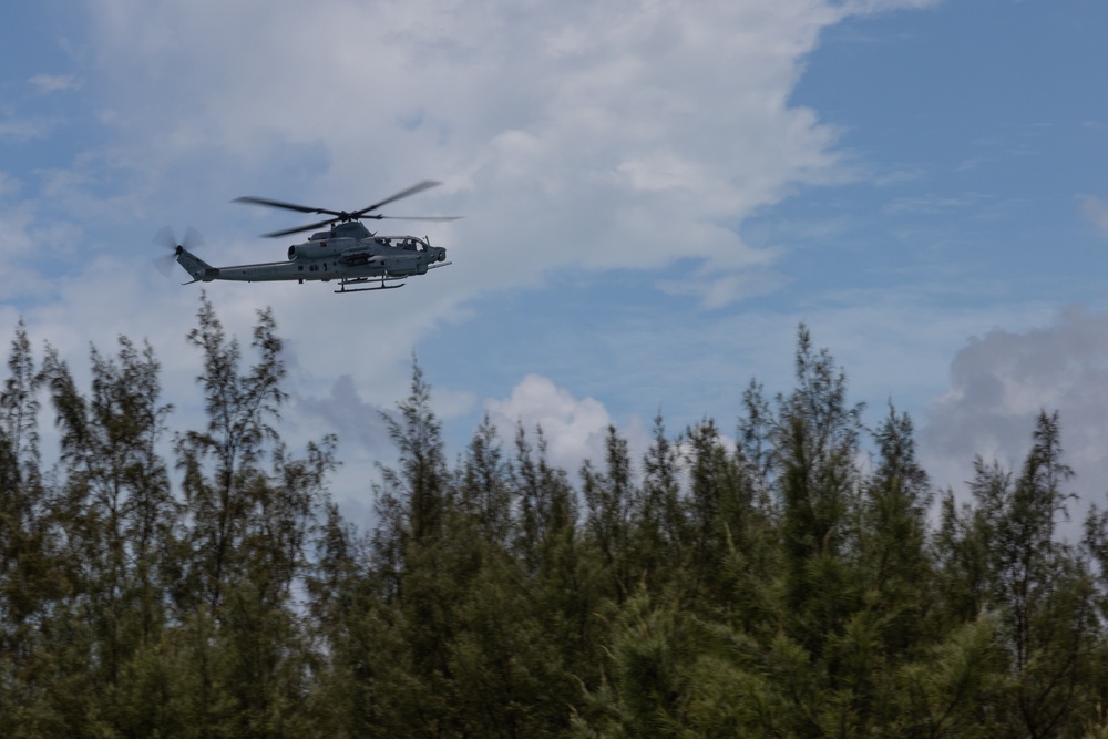 U.S. Marines with HMLA-167 perform a terrain-familiarization flight during Distributed Aviation Operations Exercise 24