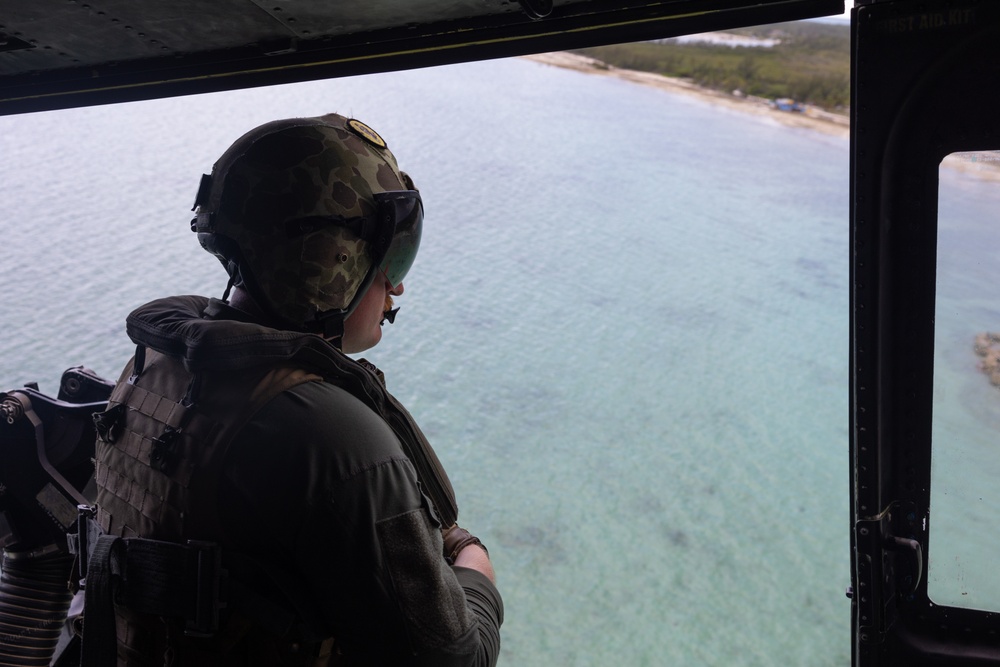 U.S. Marines with HMLA-167 perform a terrain-familiarization flight during Distributed Aviation Operations Exercise 24