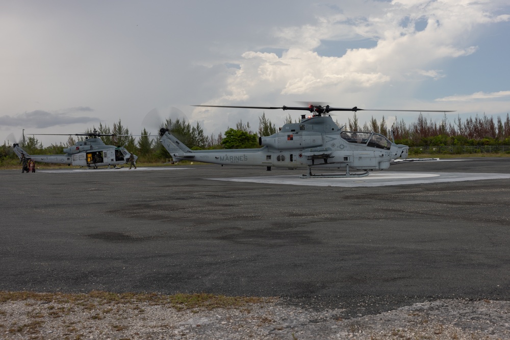 U.S. Marines with HMLA-167 perform a terrain-familiarization flight during Distributed Aviation Operations Exercise 24