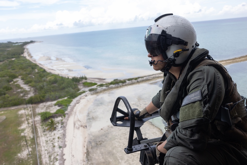 U.S. Marines with HMLA-167 perform a terrain-familiarization flight during Distributed Aviation Operations Exercise 24
