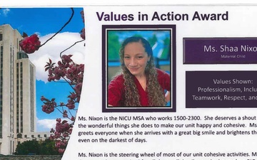 Walter Reed Medical Support Assistant Receives Values in Action Award