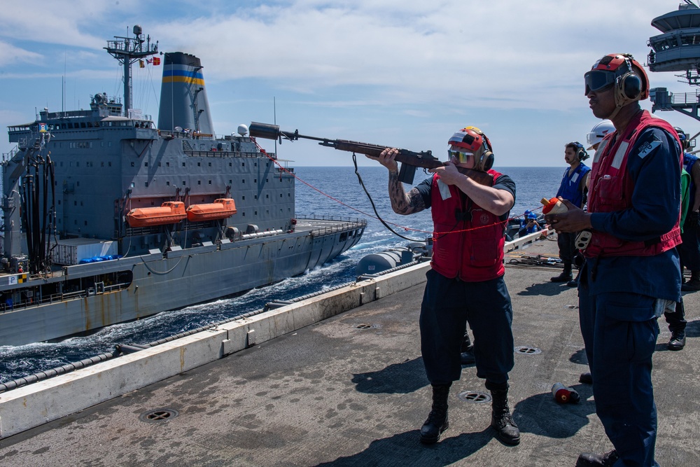 USS Ronald Reagan (CVN 76) conducts a fueling-at-sea and replenishment-at-sea with USNS Rappahannock (T-AO 204)