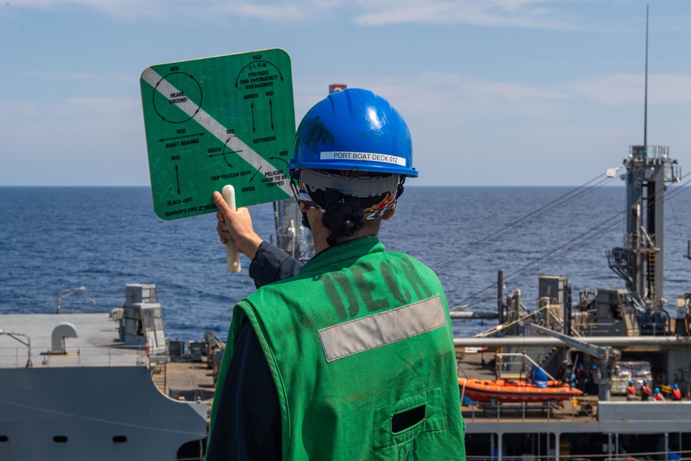 USS Ronald Reagan (CVN 76) conducts a fueling-at-sea and replenishment-at-sea with USNS Rappahannock (T-AO 204)