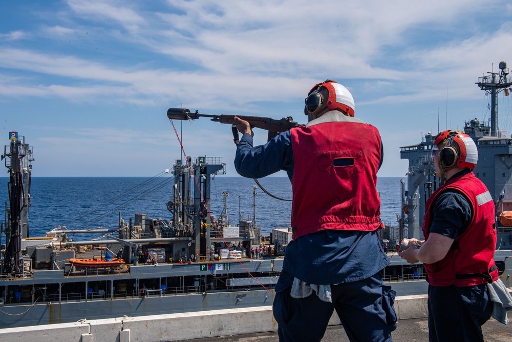 USS Ronald Reagan (CVN 76) conducts a fueling-at-sea and replenishment-at-sea with USNS Rappahannock (T-AO 204)