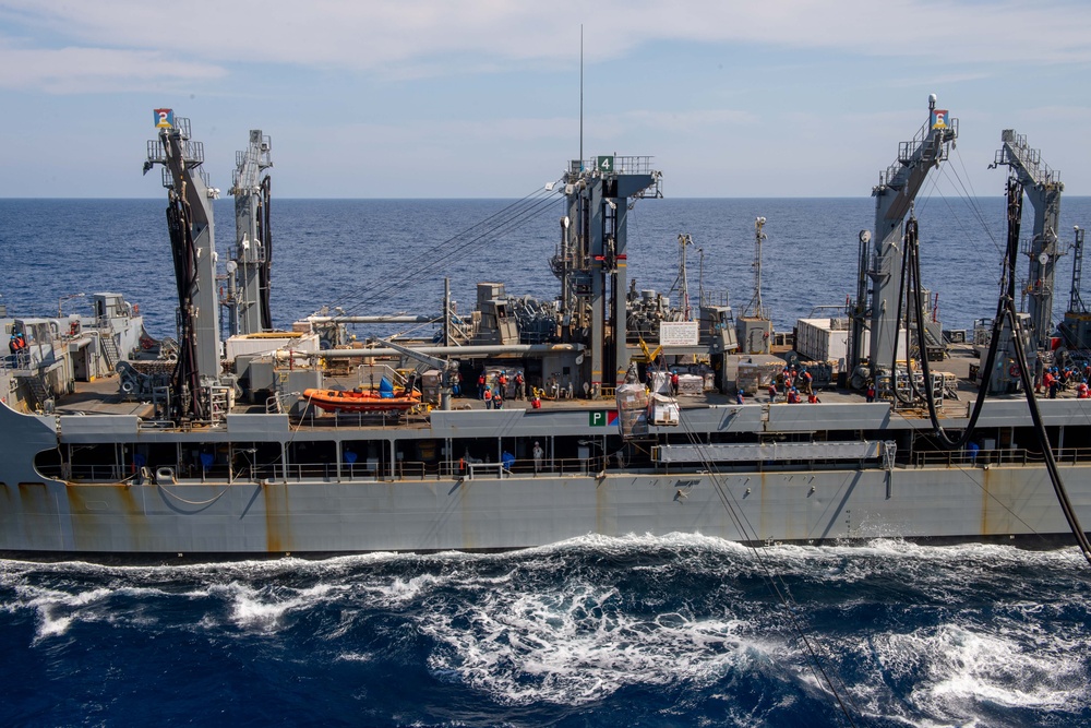 USS Ronald Reagan (CVN 76) conducts a fueling-at-sea and replenishment-at-sea with USNS Rappahannock (T-AO 204)