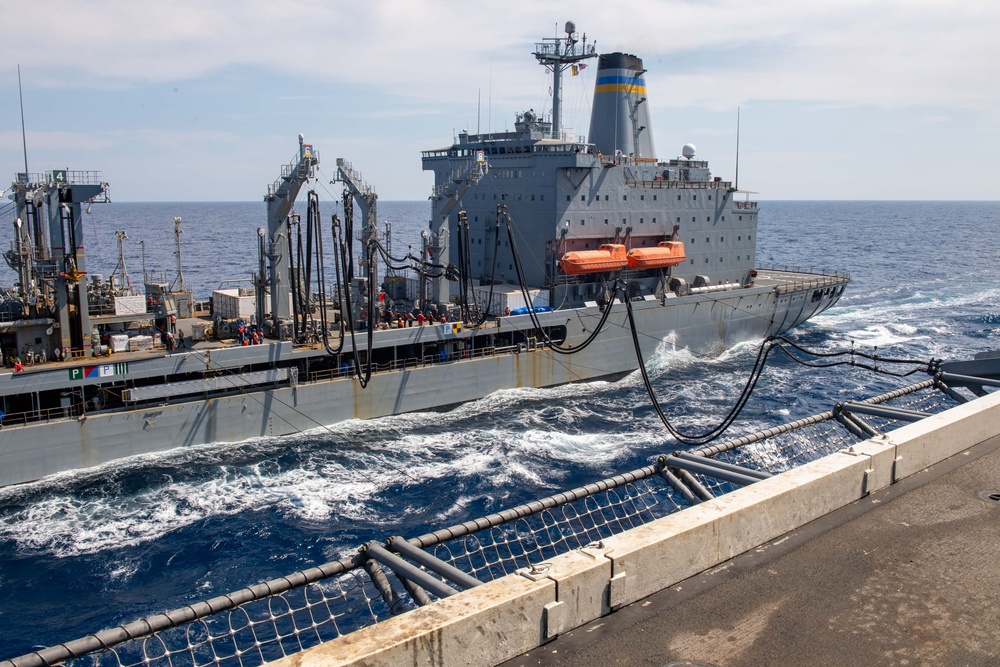 USS Ronald Reagan (CVN 76) conducts a fueling-at-sea and replenishment-at-sea with USNS Rappahannock (T-AO 204)