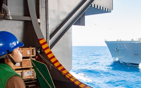USS Ronald Reagan (CVN 76) conducts a fueling-at-sea and replenishment-at-sea with USNS Rappahannock (T-AO 204)