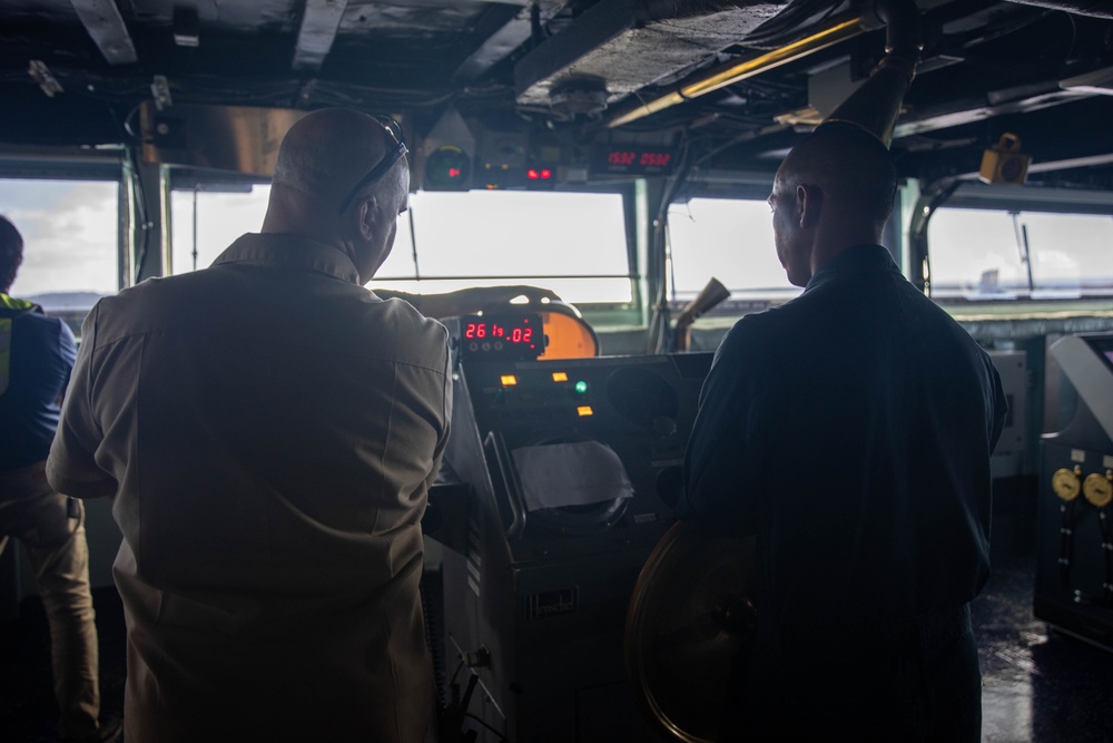 The Emory S. Land departs Apra Harbor, Guam