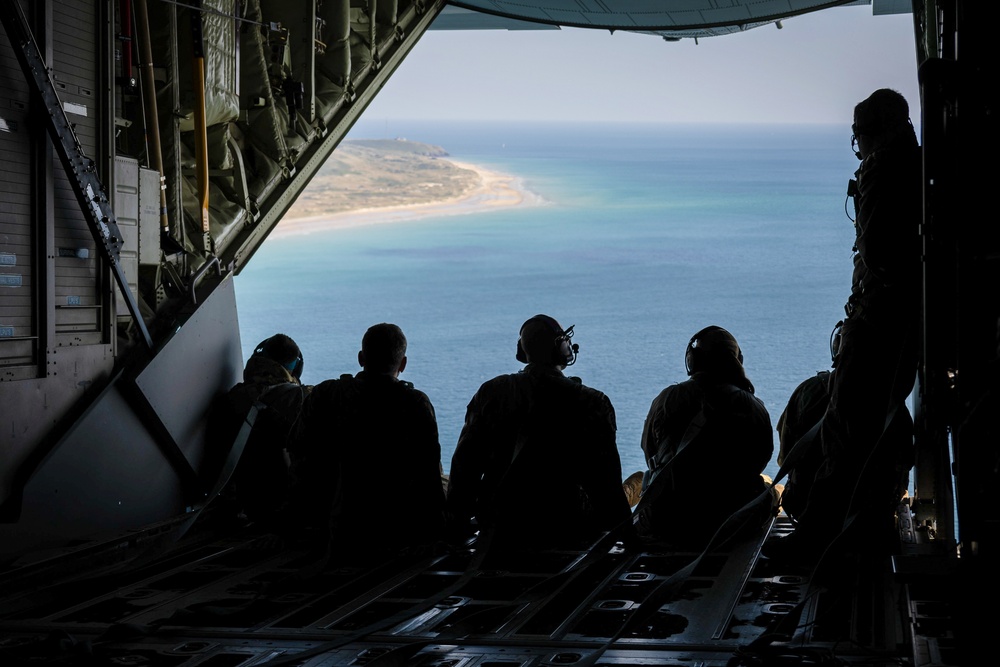 U.S. Air Force Special Tactics Airmen perform a freefall jump in honor of the 80th anniversary of D-Day